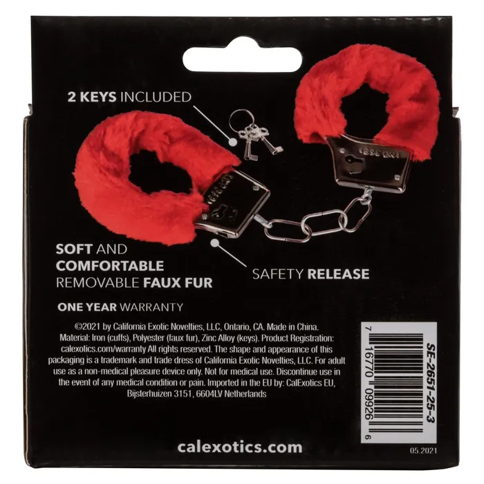 Playful Furry Cuffs Red CalExotics Restraints Playful Furry Cuffs Red CalExotics Restraints