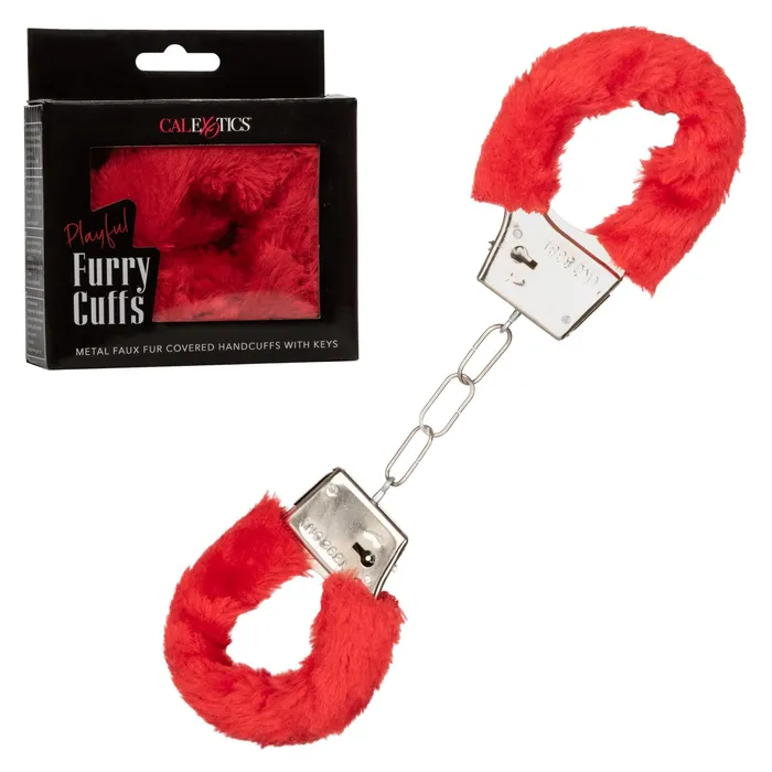 Playful Furry Cuffs Red CalExotics Restraints Playful Furry Cuffs Red CalExotics Restraints
