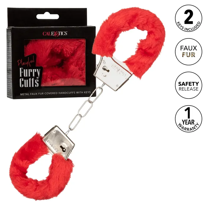Playful Furry Cuffs Red CalExotics Restraints Playful Furry Cuffs Red CalExotics Restraints