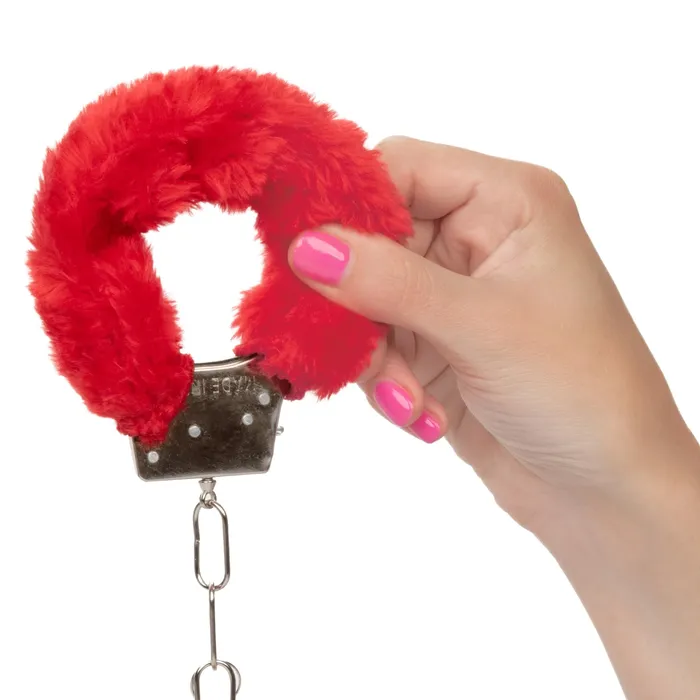 Playful Furry Cuffs Red CalExotics Restraints Playful Furry Cuffs Red CalExotics Restraints