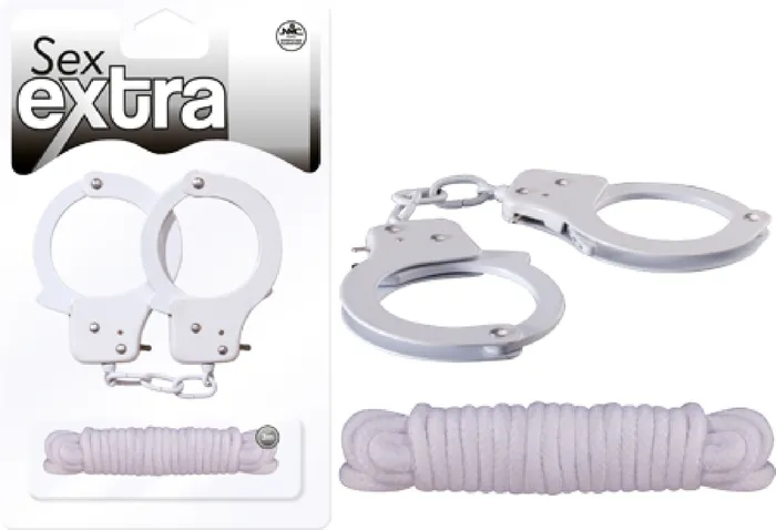 Couples Excellent Power Metal Cuffs Love Rope Kit Set White Sex Toy Adult Pleasure