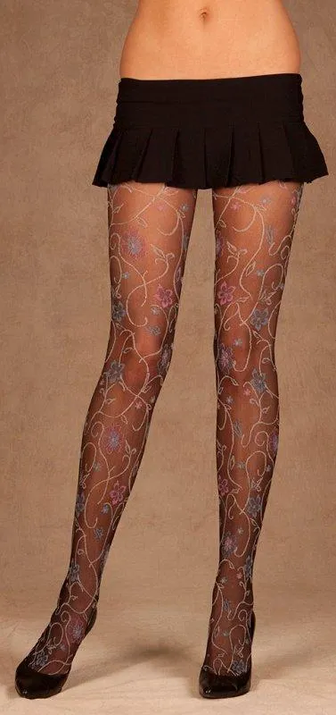 Elegant Moments Black Floral Pattern Pantyhose One Size Available Bodystockings Playsuits Elegant Moments Black Floral Pattern Pantyhose One Size Available Bodystockings Playsuits