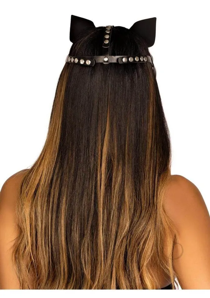 Leg Avenue Inc Restraints Vegan Leather Studded Cat Mask Os Blk